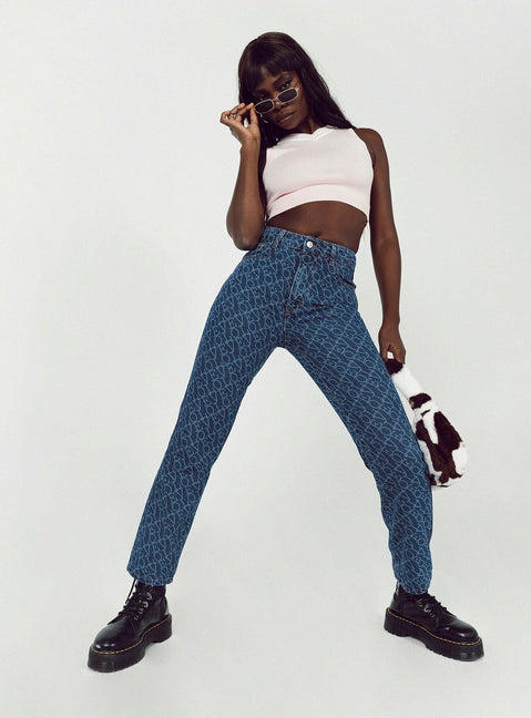 front view of model wearing Princess Polly Love Lounge Denim Jeans Mid Rise 