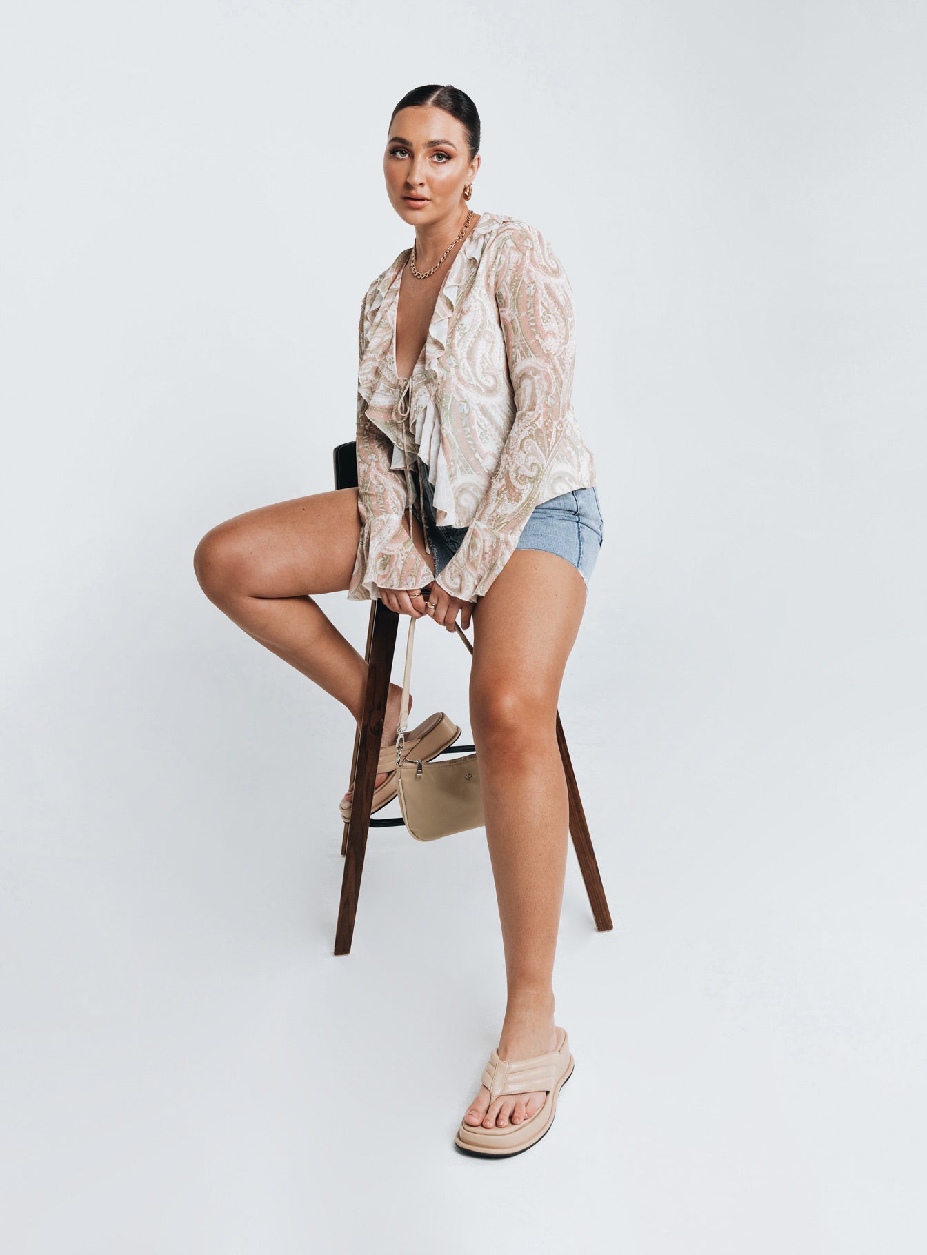 back view of model wearing Princess Polly Lucia Shirt Multi 