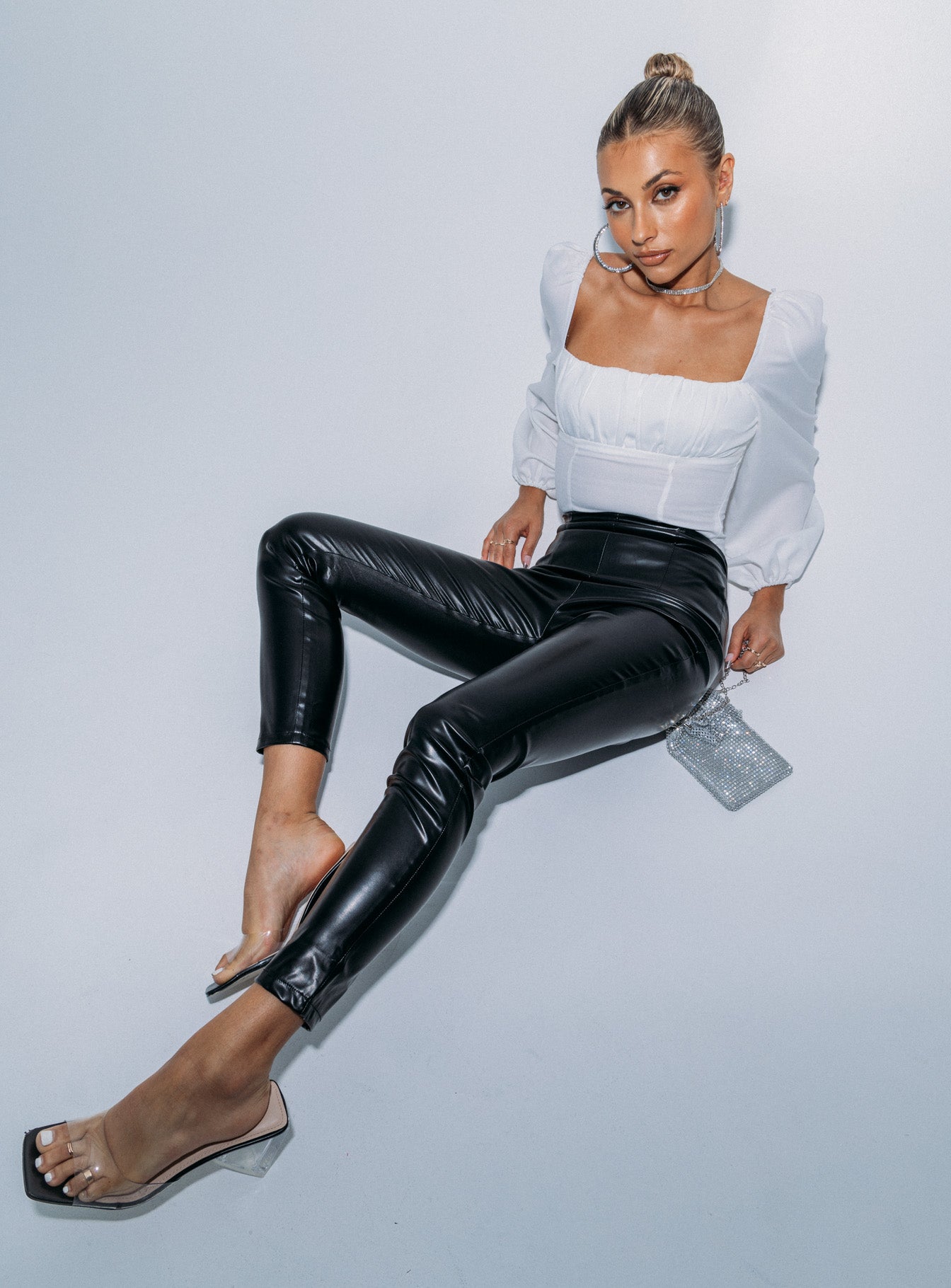 front view of model wearing Princess Polly Lyra Pants Black 