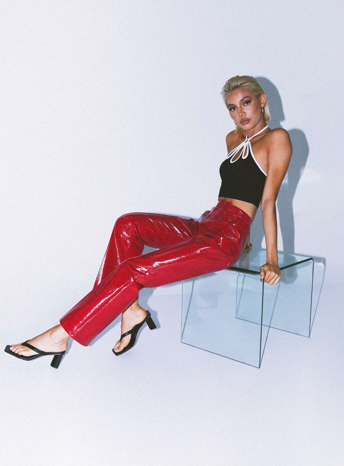 back view of model wearing Princess Polly Madi Pu Pant Red 