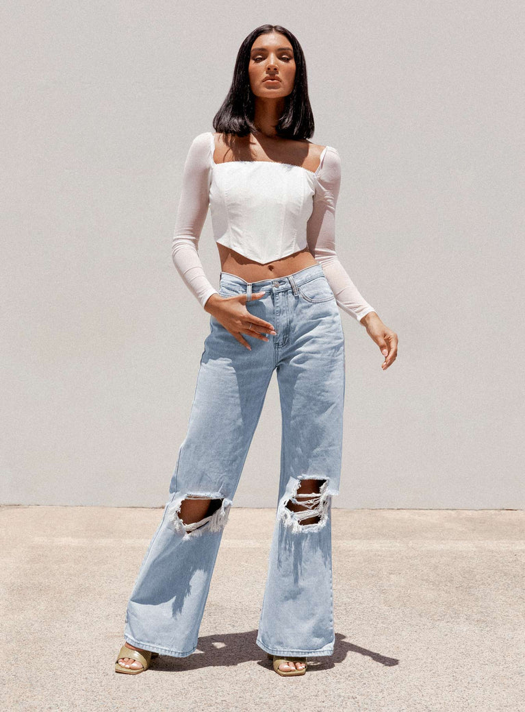 Women High Waist Distressed Flare Jeans Ripped Hole Denim PantsCurved flared  jeans 