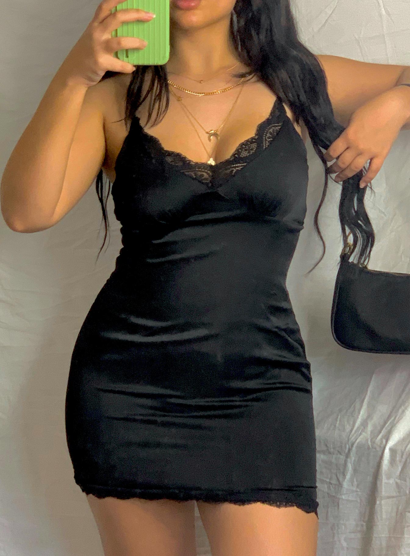 back view of model wearing Princess Polly Maple Mae Mini Dress Black 