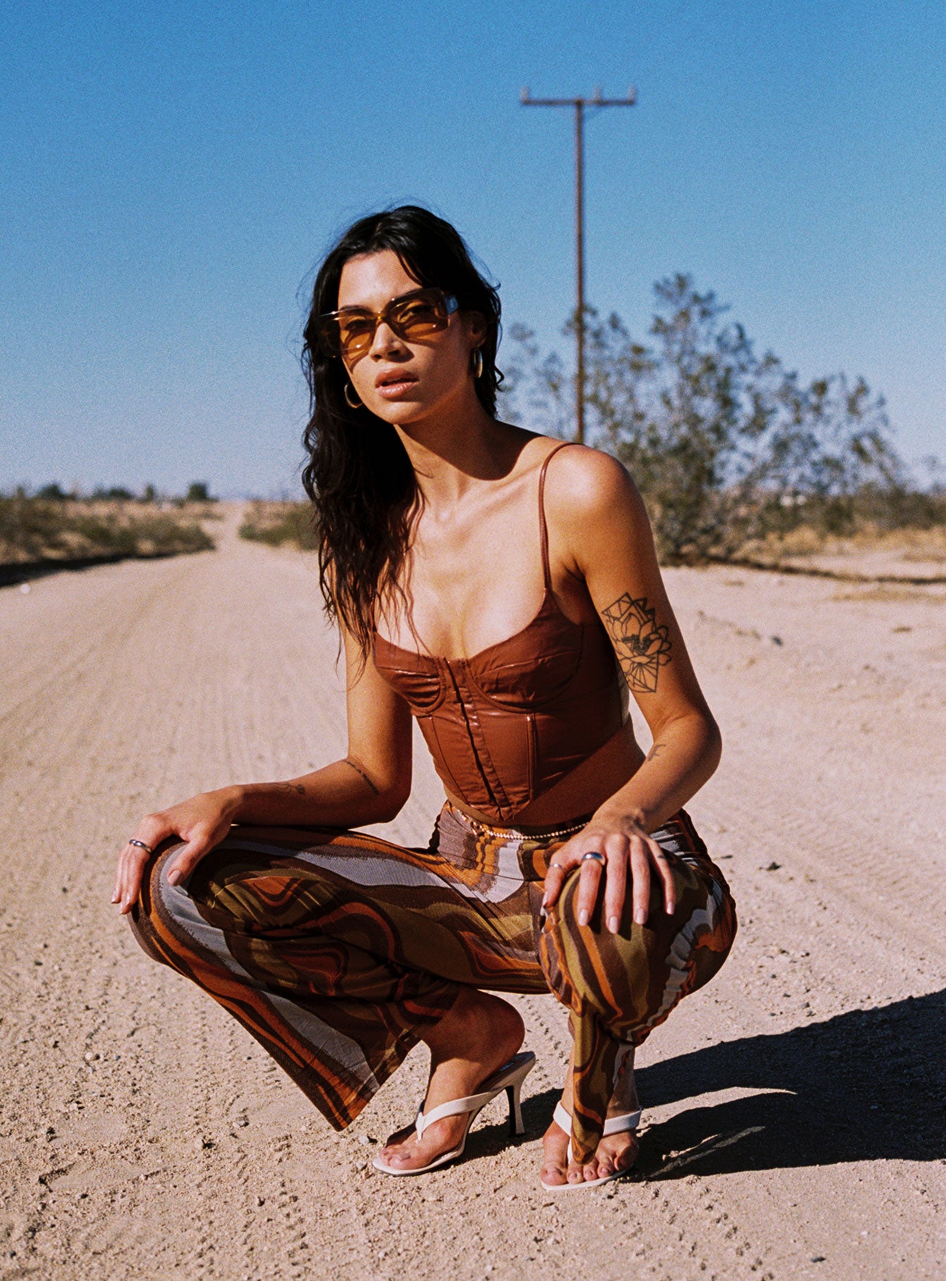 side view of model wearing Princess Polly Marilyn Top Brown 