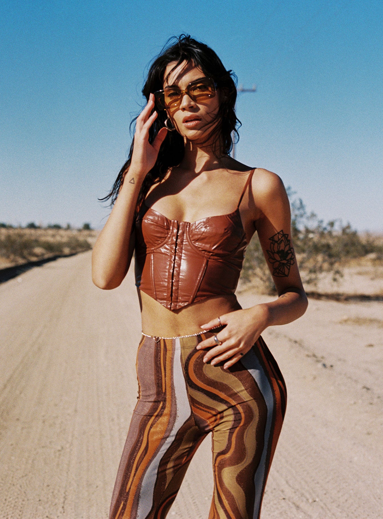 back view of model wearing Princess Polly Marilyn Top Brown 