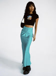   side view of model wearing Princess Polly Medika Midi Skirt Teal 