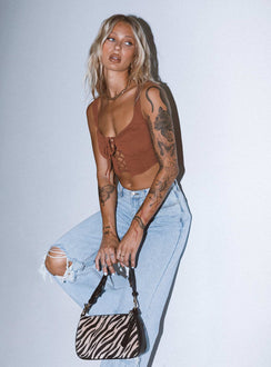 back view of model wearing Princess Polly Melinda Top Brown 