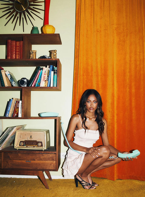 back view of model wearing Princess Polly Molina Mini Dress Blush 