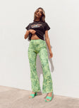 side view of model wearing Princess Polly Motel Heny Trouser Blurred Floral Green 