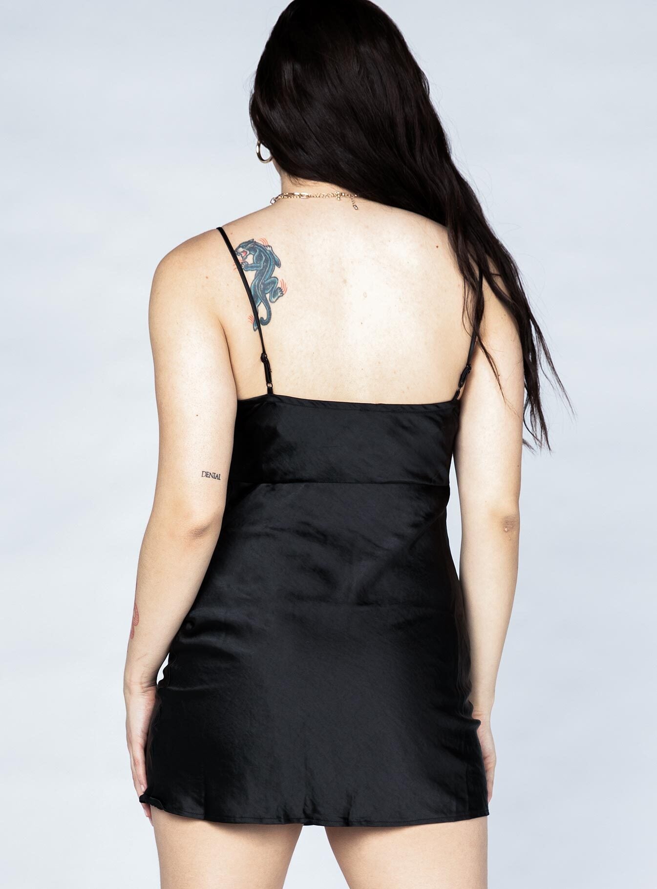 back view of model wearing Princess Polly Maliha Mini Dress Black 