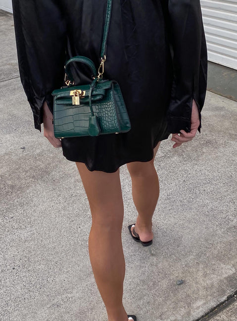 Peta & Jain Hedi Mini Top Handle Bag Green Croc