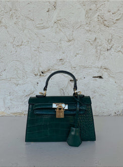Peta & Jain Hedi Mini Top Handle Bag Green Croc