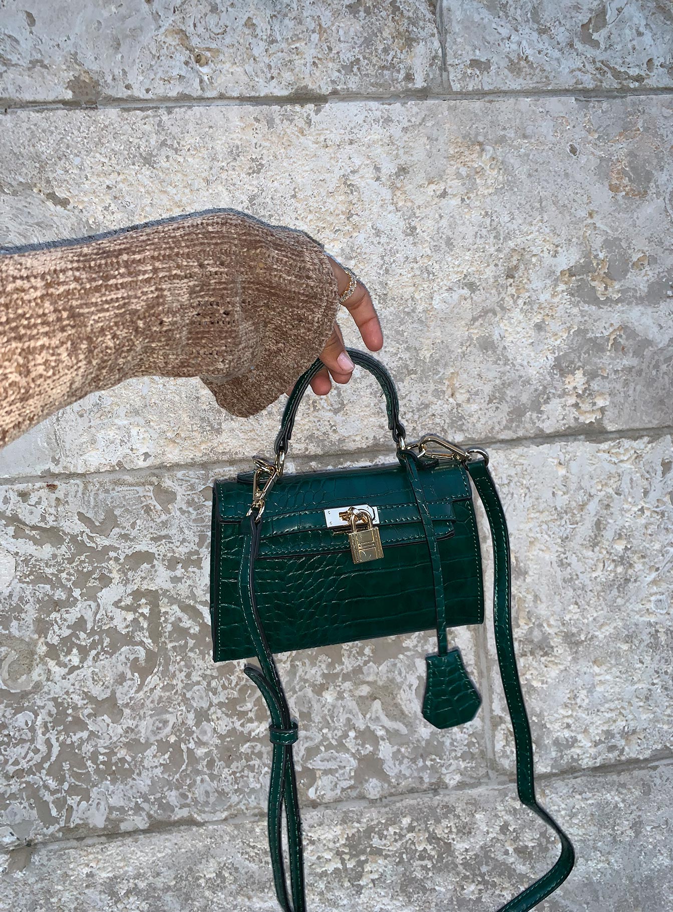 Peta & Jain Hedi Mini Top Handle Bag Green Croc