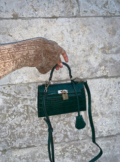 Peta & Jain Hedi Mini Top Handle Bag Green Croc