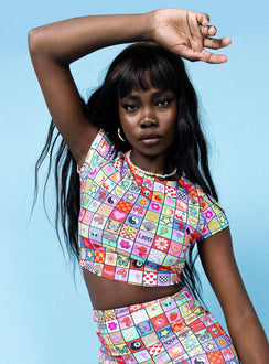   front view of model wearing Princess Polly Pixel Mania Mini Skirt Multi 