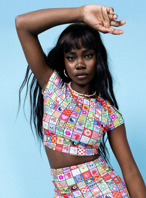   front view of model wearing Princess Polly Pixel Mania Mini Skirt Multi 