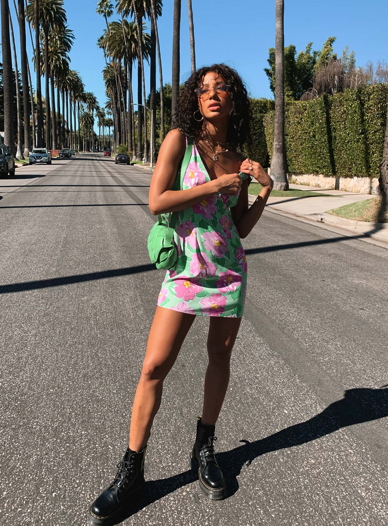 Quincy Mini Dress Green / Pink Floral