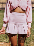   front view of model wearing Princess Polly Rescue Me Pleat Denim Mini Skirt Pink 