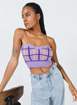 front view of model wearing Princess Polly Pearce Strapless Top Lilac 