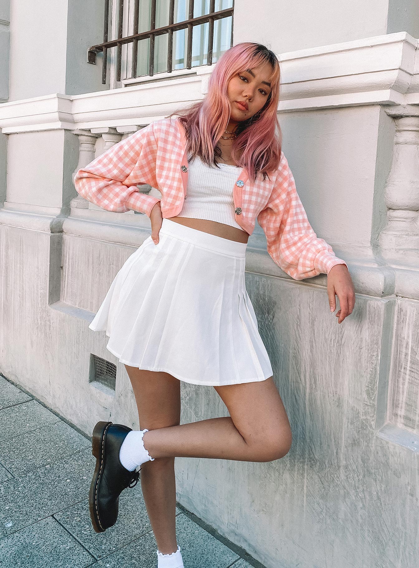 Pink and white cardigan sales