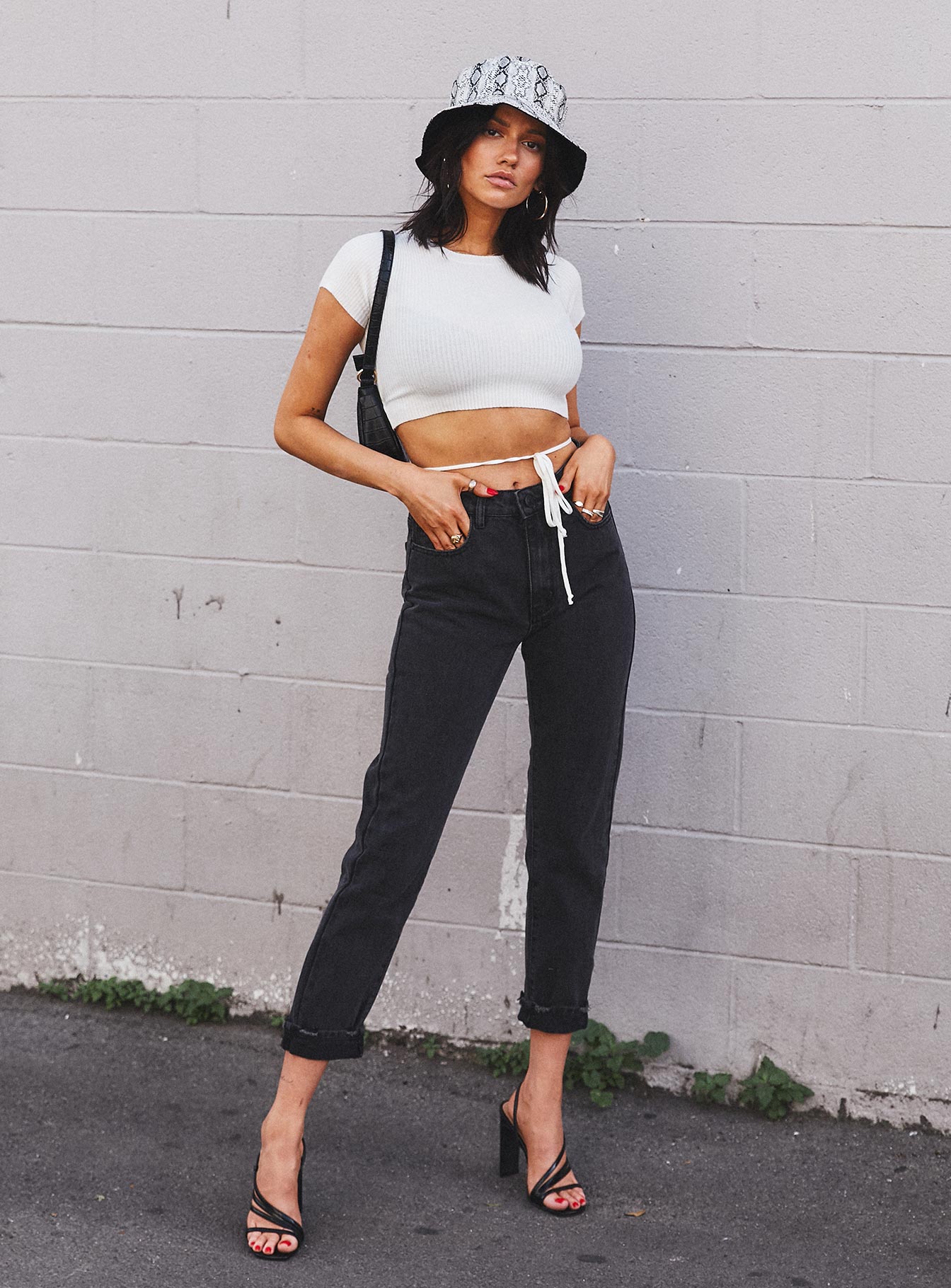 side view of model wearing Princess Polly Amita Crop Top 