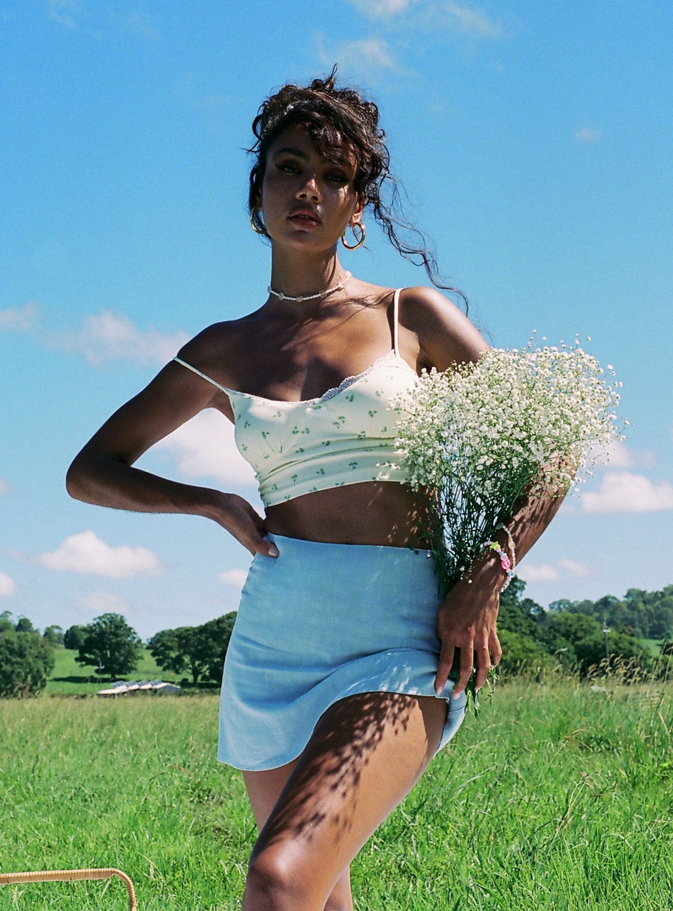 back view of model wearing Princess Polly Selby Mini Skirt Blue 