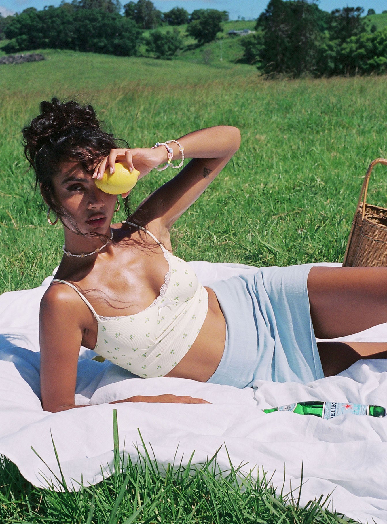 back view of model wearing Princess Polly Selby Mini Skirt Blue 