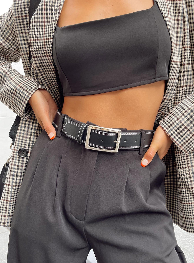 Waist belt Princess Polly Exclusive Contrast stitching Large rectangular buckle Silver toned hardware