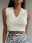Sydney Cropped Sweater Vest Cream Princess Polly  Cropped 
