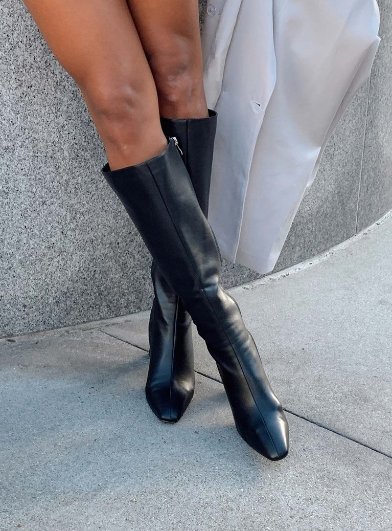 Stringed High Boot Black Stiletto Boots Knee High