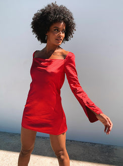front view of model wearing Princess Polly Star Power Mini Dress Red 