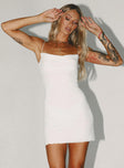 Front view of model wearing  front Princess Polly Boat Neck  Sugar Mini Dress White