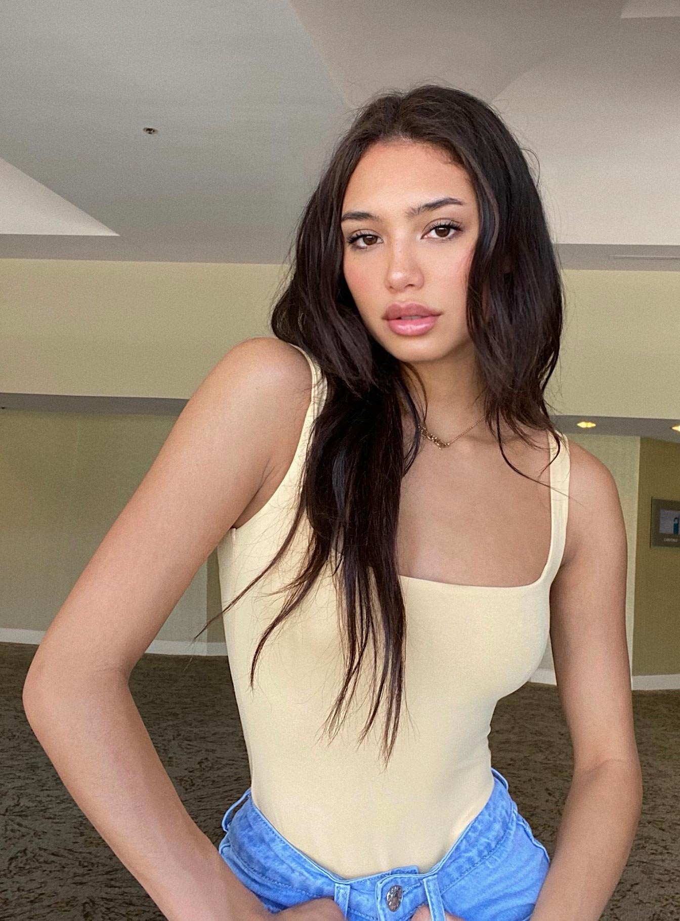 front view of model wearing Princess Polly Tamikah Bodysuit Sleeveless Scoop Neck 