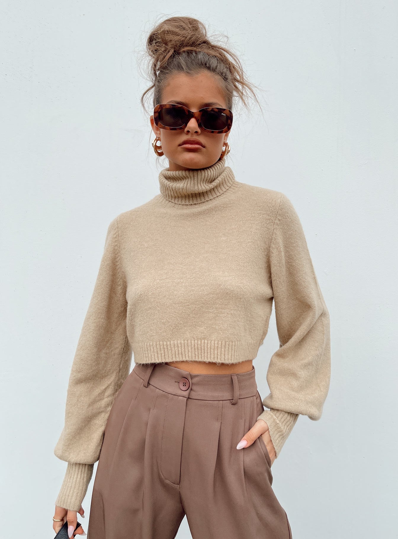 product Zahara Cropped Turtleneck Sweater Beige Princess Polly  Long 
