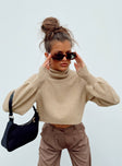 Zahara Cropped Turtleneck Sweater Beige