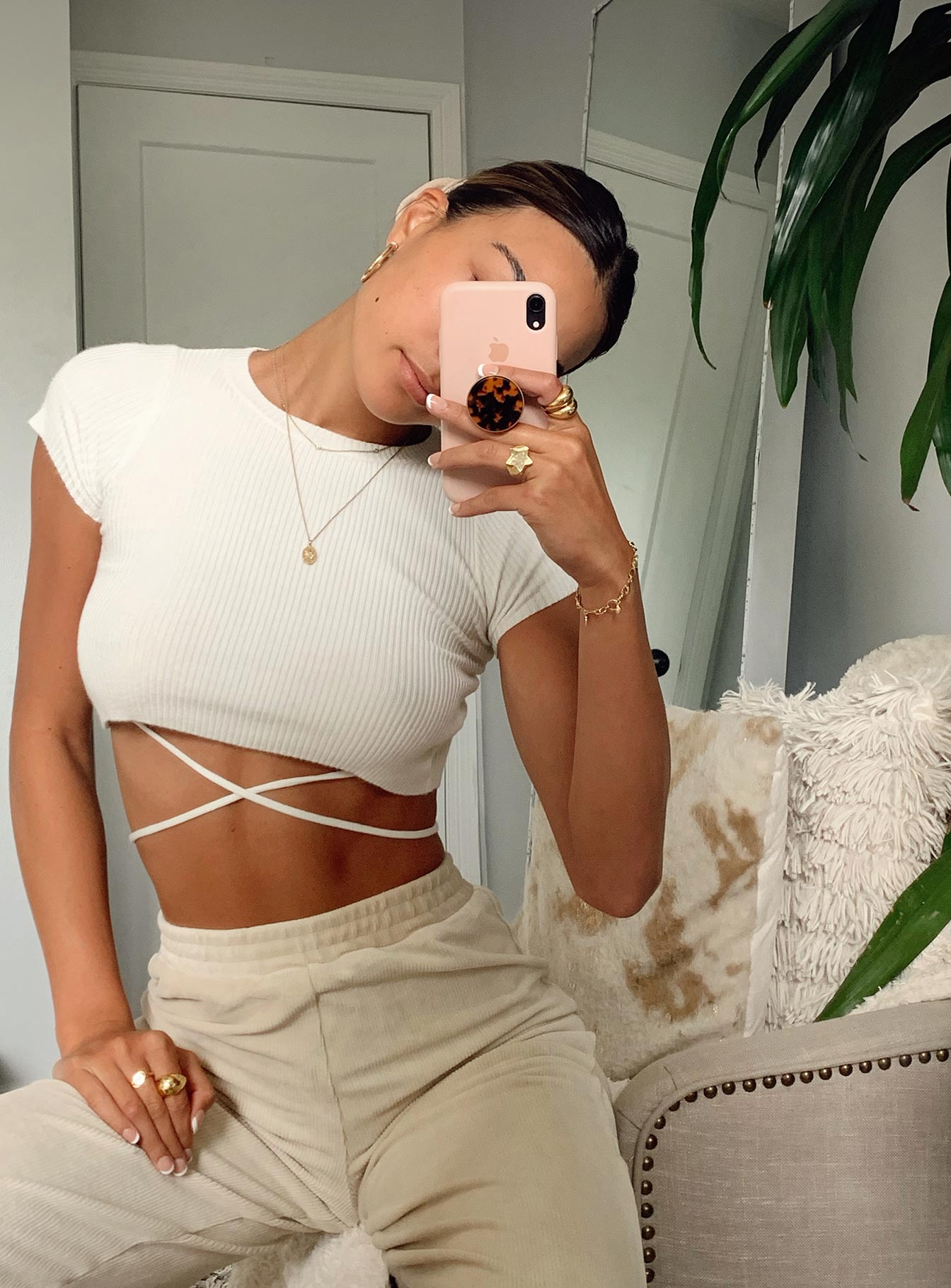 front view of model wearing Princess Polly Amita Crop Top 