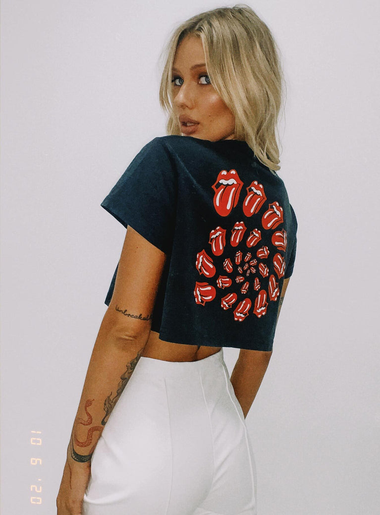Rolling Stones Many Tongues Crop Tee Black