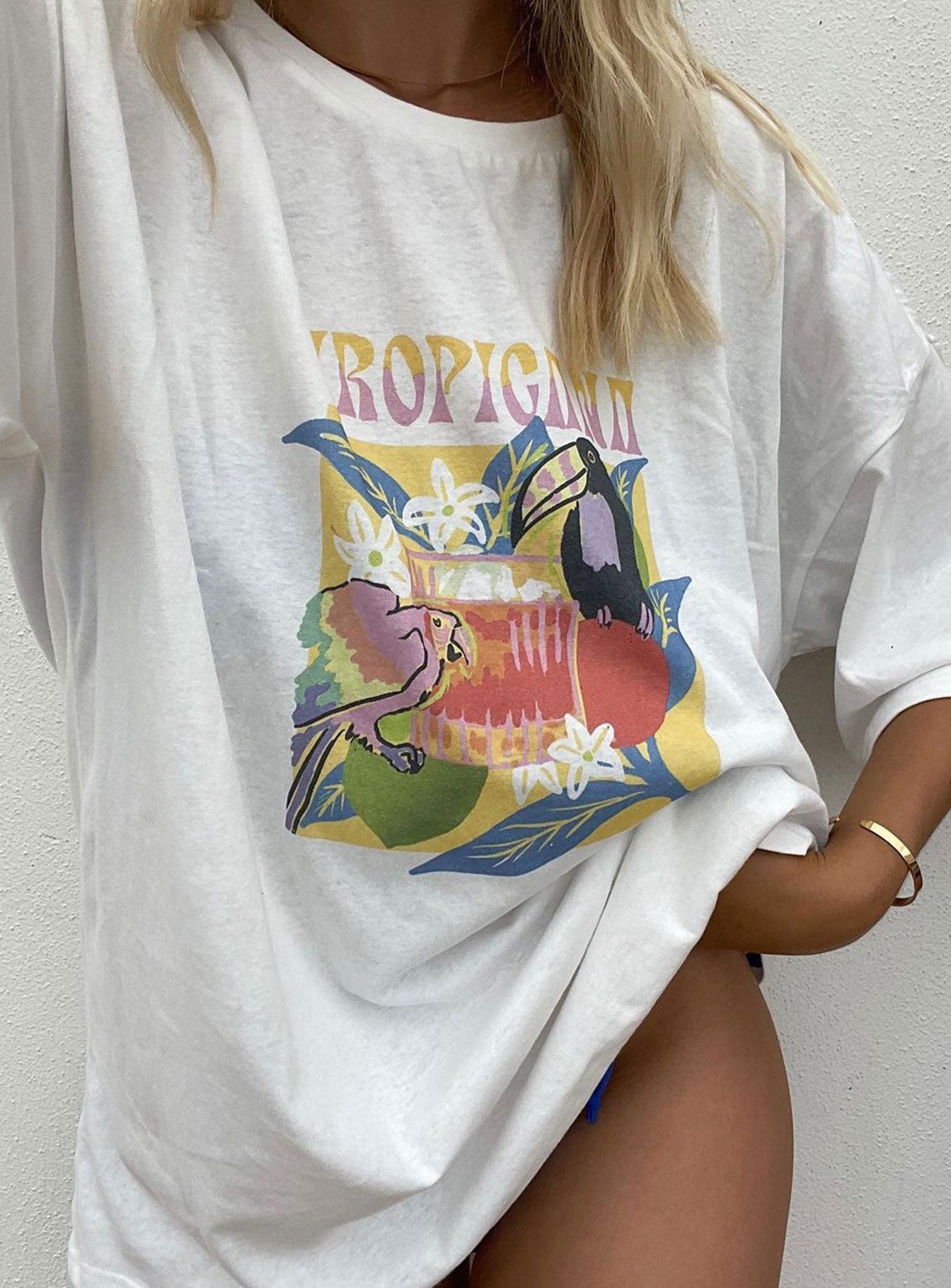back view of model wearing Princess Polly Tropicana Oversized Tee White 